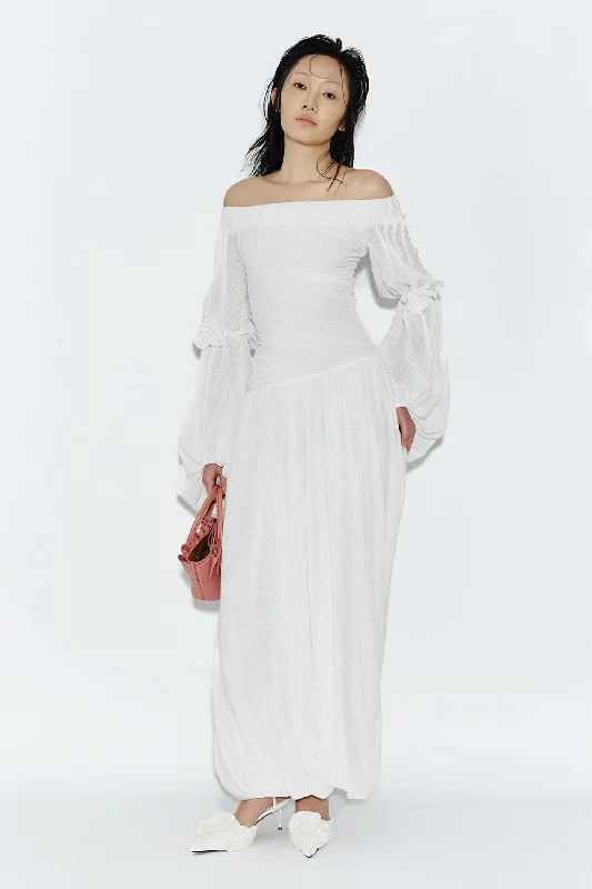Quick - Dry Casual Dresses for Travel and Outdoor Use SpikyRose Gathered Off-Shoulder Spandex Maxi Dress Quick - Dry Casual Dresses for Travel and Outdoor Use SpikyRose Gathered Off-Shoulder Spandex Maxi Dress
