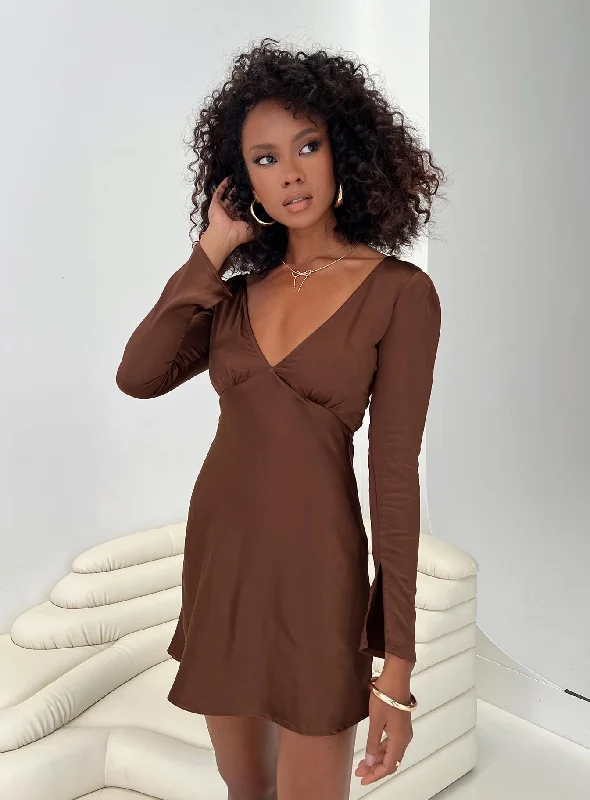 Mini dresses with wrap - around styles Nellie Long Sleeve Mini Dress Chocolate