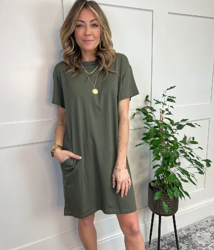 Brunch - Suitable Casual Dresses for a Relaxed Gathering​ Khaki Cotton Mini T Shirt Dress