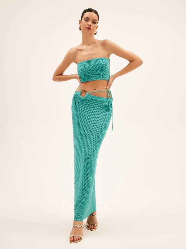Argyle - Printed Casual Dresses in Pastel Hues​ Seagrass Knotted Split Sweater Set