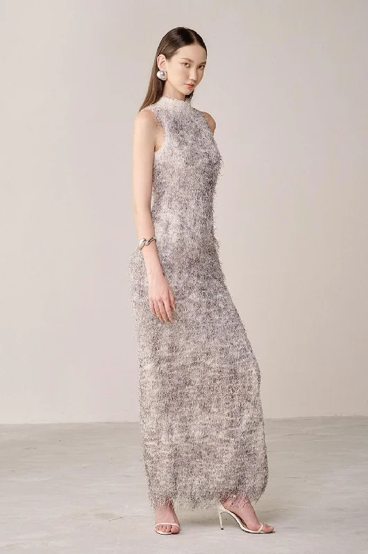 Sequined Casual Dresses for Special Occasions Vedel Halter Backless Faux Fur Ankle Length Dress Sequined Casual Dresses for Special Occasions Vedel Halter Backless Faux Fur Ankle Length Dress