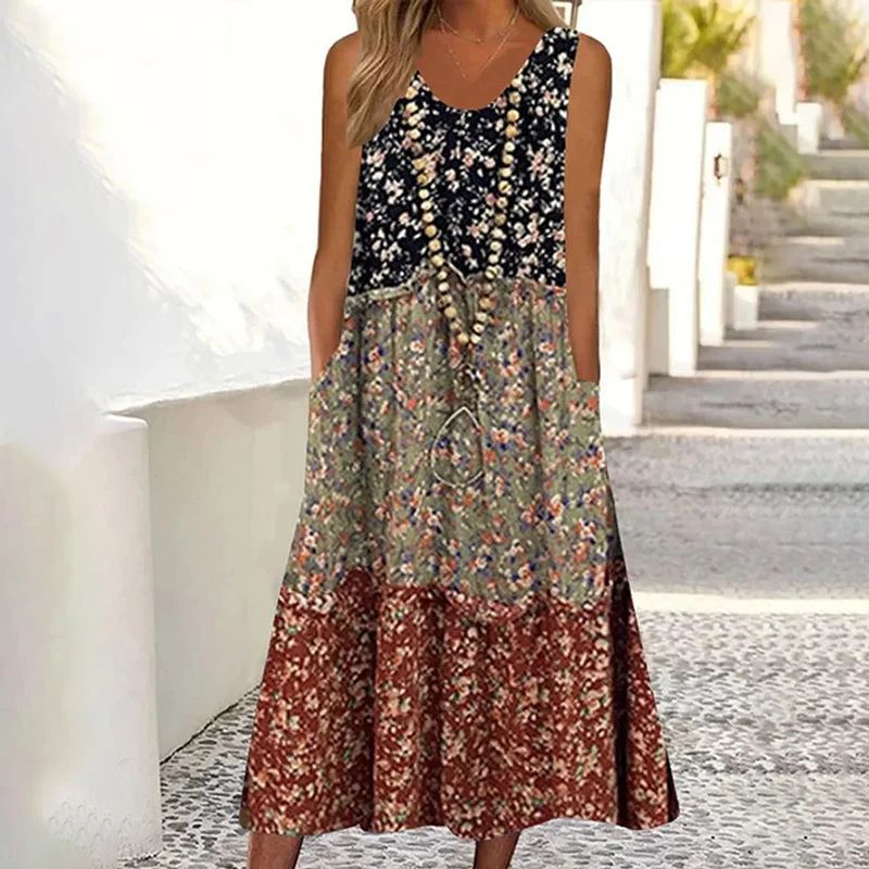 Linen mini dresses for a breathable summer option Vintage Patchwork Floral Dress