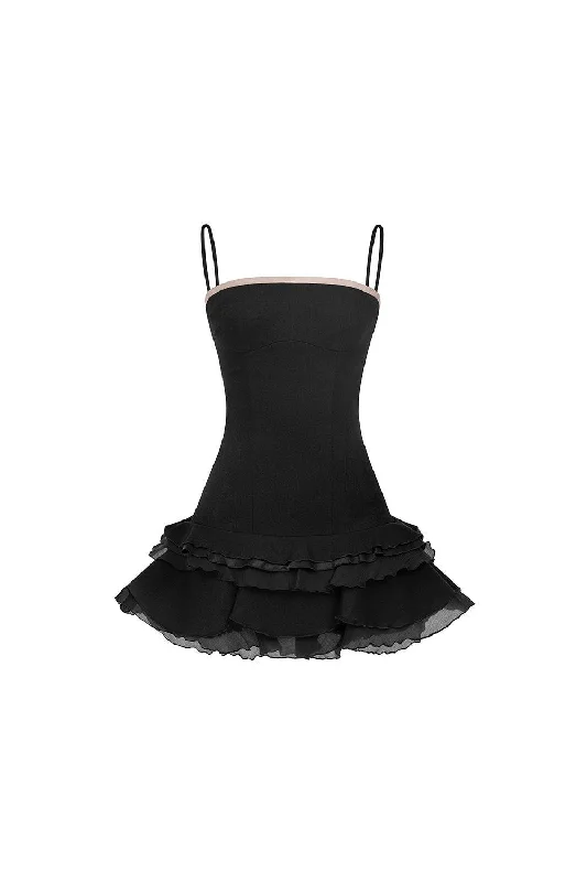 Cotton - Linen Blend Casual Dresses​ Swan Drop Waist Ruffle Layer Velvet Burlap Mini Dress
