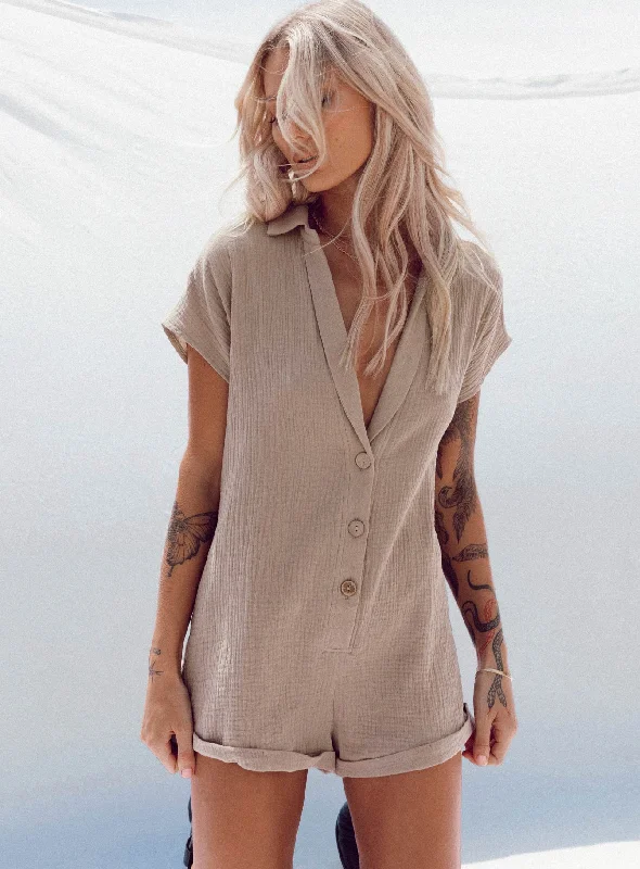 Zip - Front Casual Dresses for Easy On and Off​ Vixen Romper Taupe