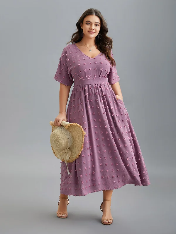 Bamboo - Fiber Casual Dresses for an Eco - Friendly Option​ V-Neck Textured Batwing Sleeve Midi Dress