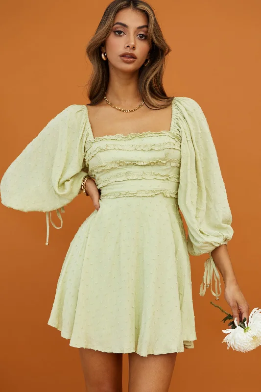 Mini dresses with spaghetti straps for a delicate look Illia Three-Quarter Balloon Sleeve Frill Bodice Dress Apple Mini dresses with spaghetti straps for a delicate look Illia Three-Quarter Balloon Sleeve Frill Bodice Dress Apple