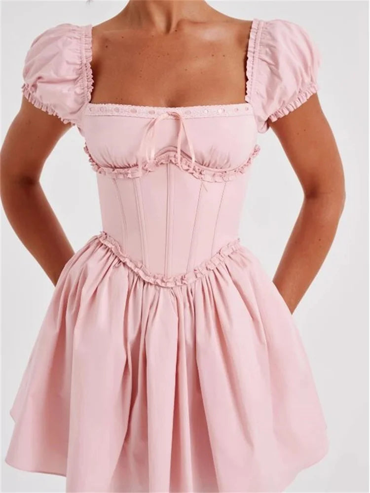 Polyester mini dresses for easy care FashionSierra - High Waist Pleated Back Tie-up Ruffles Mini Dress Polyester mini dresses for easy care FashionSierra - High Waist Pleated Back Tie-up Ruffles Mini Dress