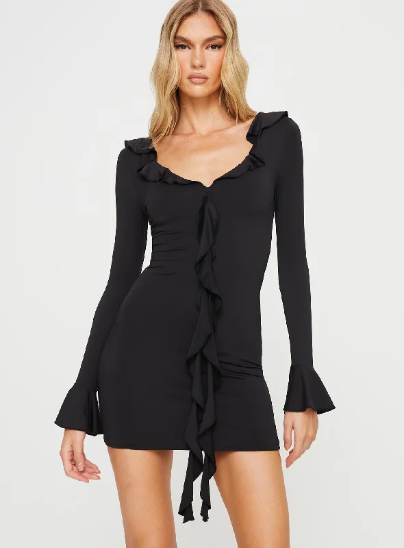 Mini dresses with button - down fronts Alger Long Sleeve Mini Dress Black