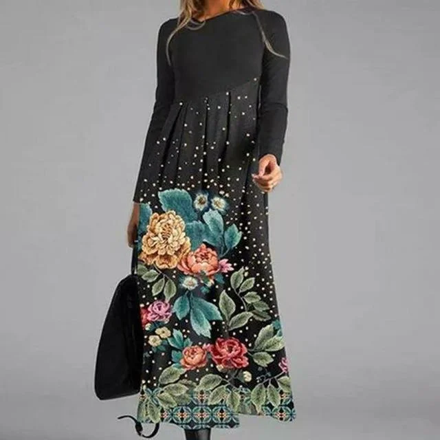 Mini dresses with polka dot patterns Floral Print Patchwork Dress
