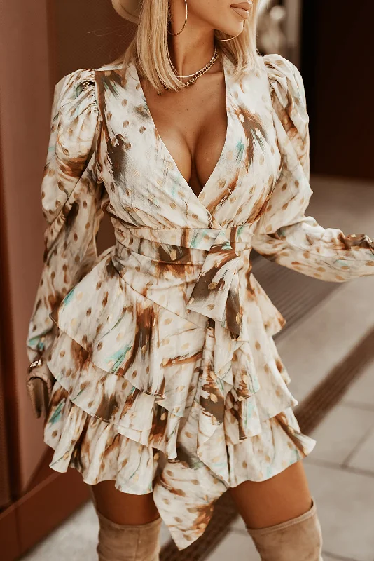 Mini dresses with pocket details for added functionality Printed Surplice Neck Layered Dress