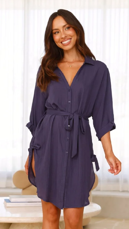 Mini dresses with criss - cross backs for a flirty look Vesper Short Sleeve Mini Dress - Navy Mini dresses with criss - cross backs for a flirty look Vesper Short Sleeve Mini Dress - Navy