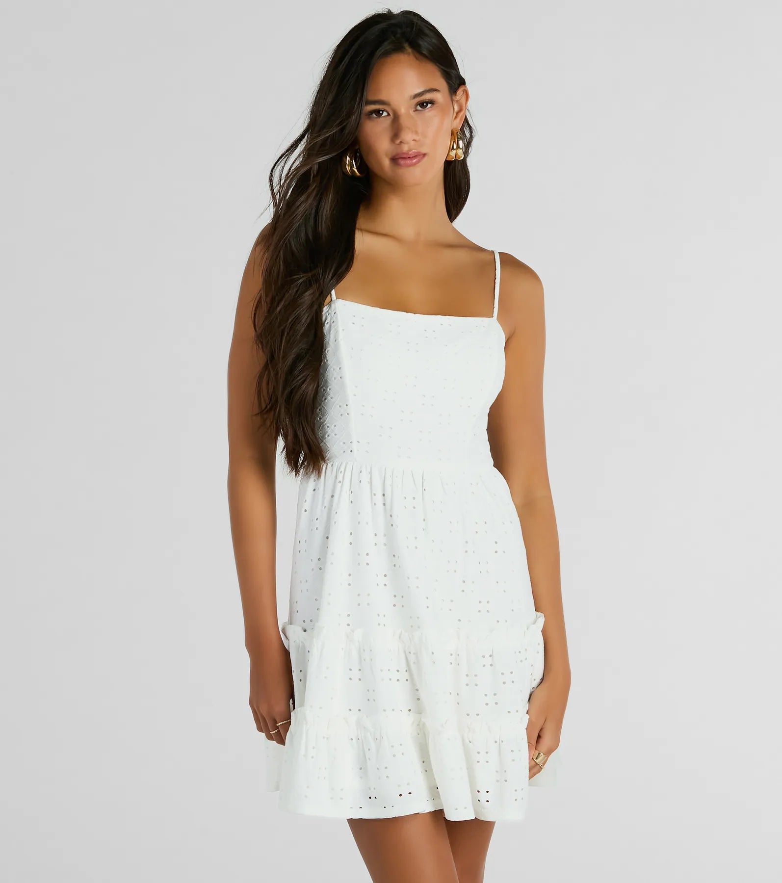 Linen Casual Dresses for Breathability​ Feeling Amore Tie-Back A-Line Eyelet Mini Dress