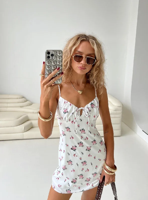Embroidered Casual Dresses with Intricate Designs​ Perries Mini Dress White Floral