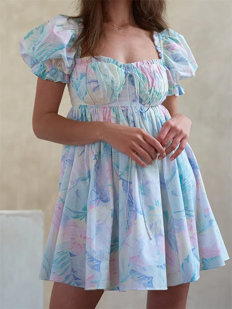 Mini dresses with high - low hems for a modern twist FashionSierra - Casual Short Puff Sleeve High Waist Mini Dress Mini dresses with high - low hems for a modern twist FashionSierra - Casual Short Puff Sleeve High Waist Mini Dress