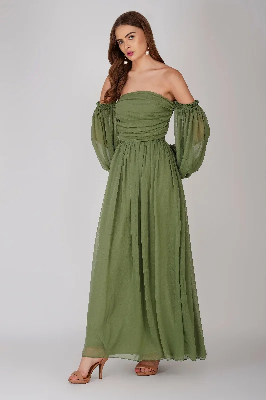 Rain - Resistant Casual Dresses for Wet Weather Lana Chiffon Maxi Dress in Soft Olive Rain - Resistant Casual Dresses for Wet Weather Lana Chiffon Maxi Dress in Soft Olive