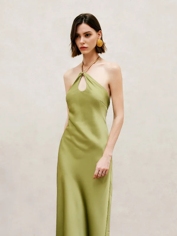 Glittery Casual Dresses for a Sparkly Effect​ Halter Keyhole Neckline Backless Long Dress