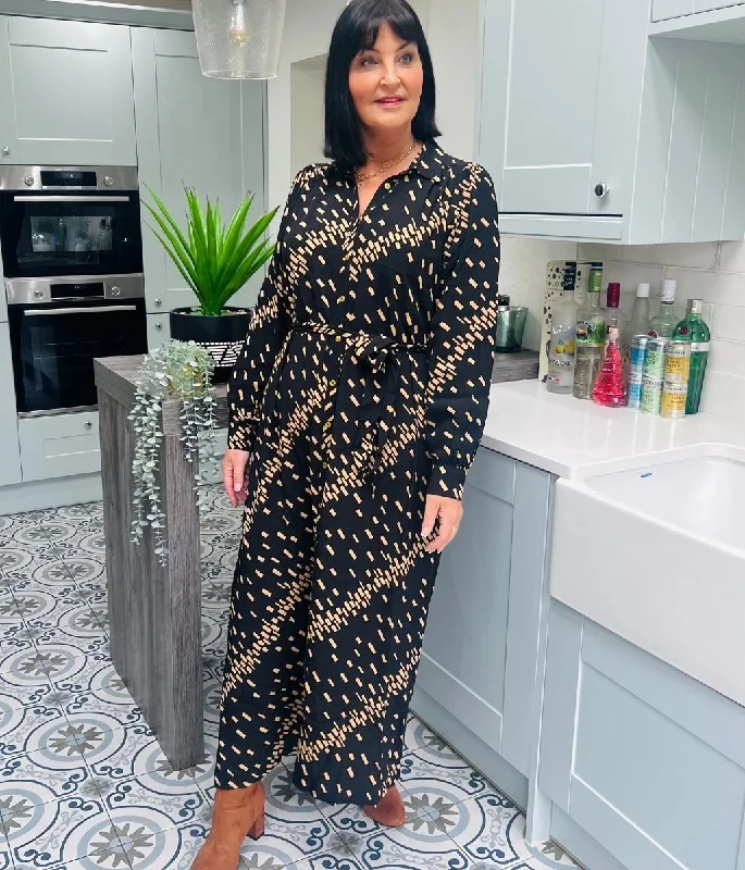 Pocket - Equipped Casual Dresses for Practicality​ Camel Printed Midi Shirt Dress