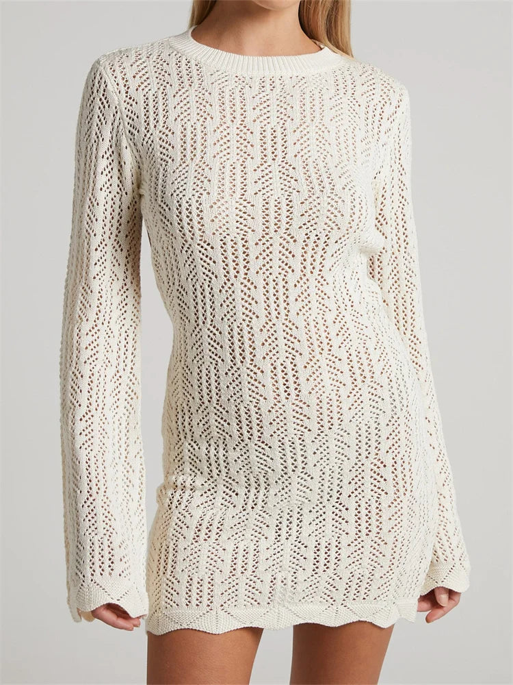 Mini dresses with spaghetti straps for a delicate look FashionSierra - Knitted Long Sleeve Backless Tie-up Solid Mini Dress Mini dresses with spaghetti straps for a delicate look FashionSierra - Knitted Long Sleeve Backless Tie-up Solid Mini Dress