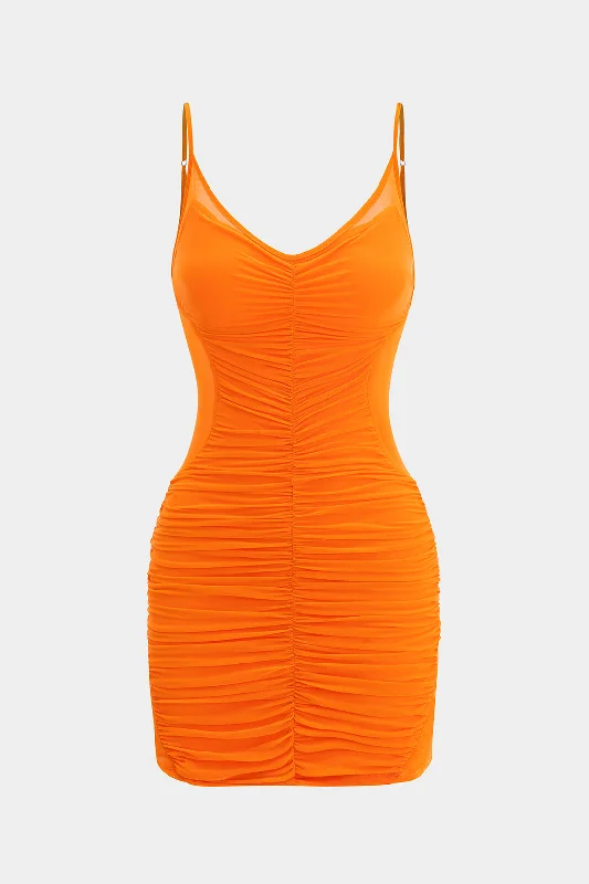 Pleated Casual Dresses for a Structured Look​ Mesh Ruched Sleeveless Mini Dress