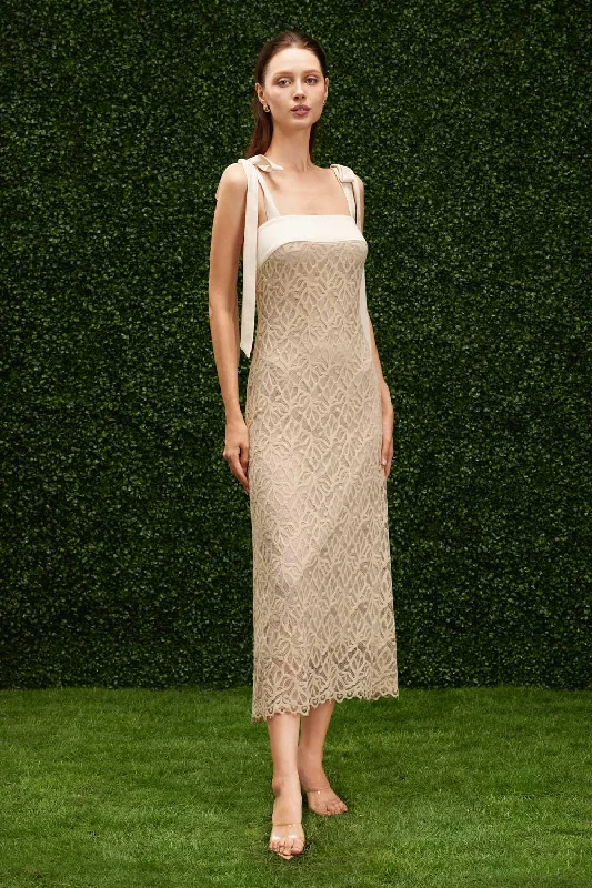 Pleated Casual Dresses for a Structured Look​ Alexis Sheath Ribbon Lace Midi Dress