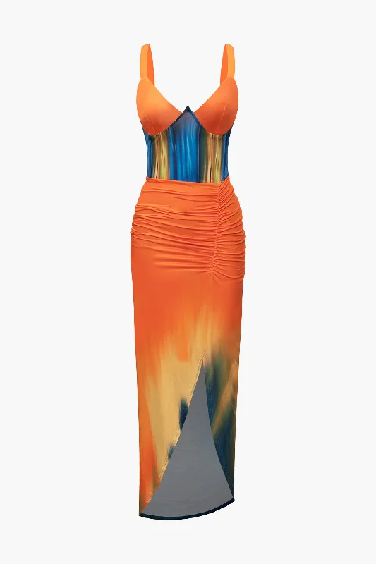 Brunch - Suitable Casual Dresses for a Relaxed Gathering Tie Dye Print V-neck Ruched Maxi Dress Brunch - Suitable Casual Dresses for a Relaxed Gathering Tie Dye Print V-neck Ruched Maxi Dress