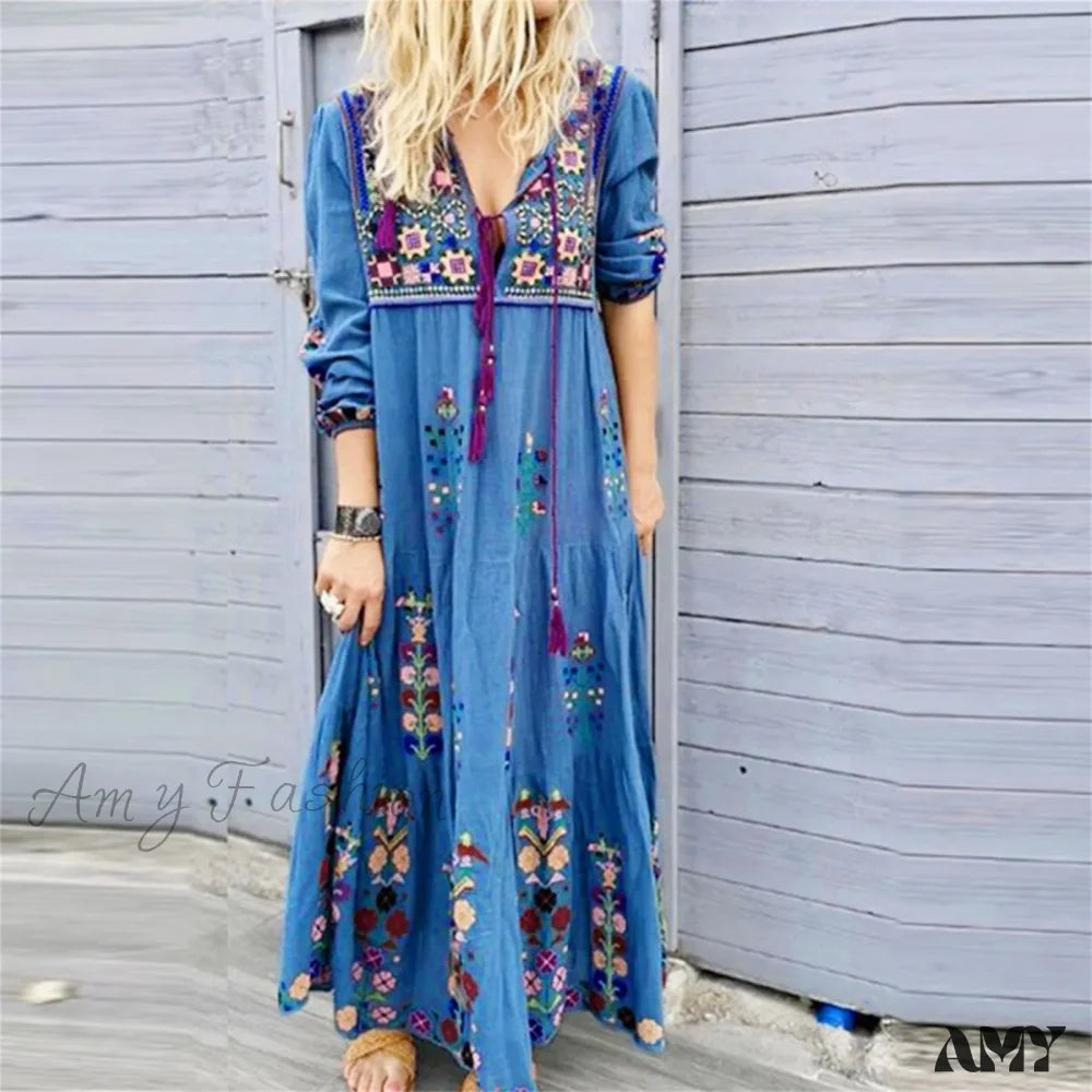 Tie - Dye Casual Dresses for a Retro Style Amy Fashion - Bohemian Flower Elegant Long Floral V Neck Boho Dress Tie - Dye Casual Dresses for a Retro Style Amy Fashion - Bohemian Flower Elegant Long Floral V Neck Boho Dress