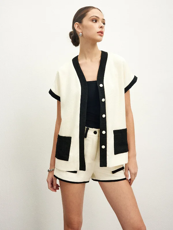 Anti - Wrinkle Casual Dresses for Easy Maintenance​ Contrast Binding Pockets Blouse