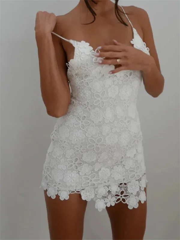 Mini dresses with belted waists for a defined silhouette FashionSierra - Elegant Lace Floral Summer Party Short Mini Dress Mini dresses with belted waists for a defined silhouette FashionSierra - Elegant Lace Floral Summer Party Short Mini Dress
