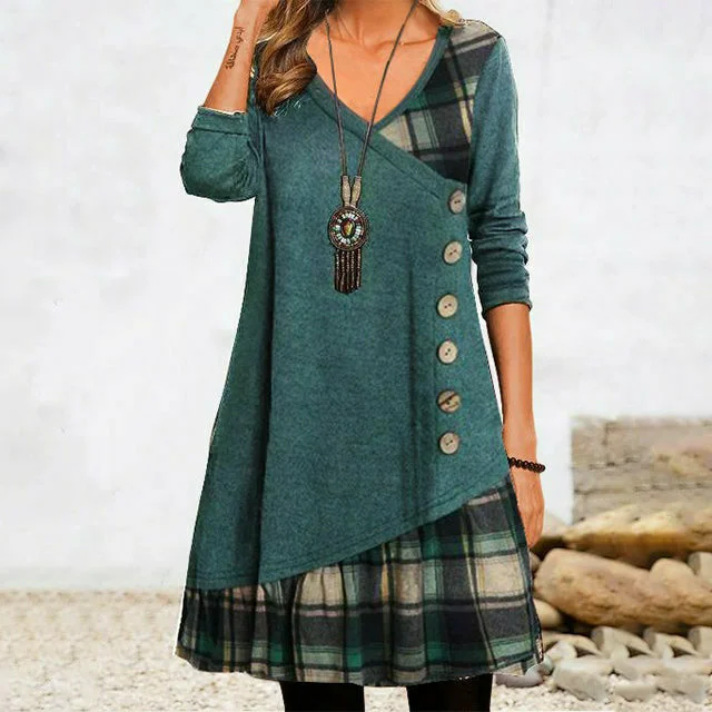 Printed mini dresses for a casual day out Irregular Plaid Patchwork Dress
