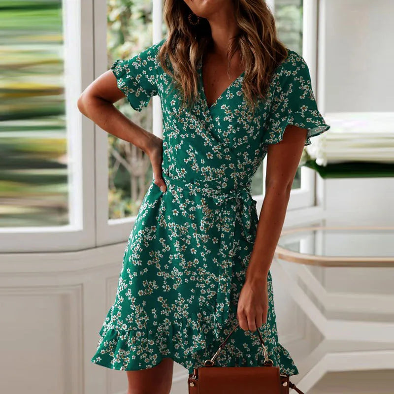 Mini dresses with high - low hems for a modern twist Boho Floral Print 2024 Summer Sexy V Neck Short Sleeve A Line Chiffon Beach Vacation Mini Dress Mini dresses with high - low hems for a modern twist Boho Floral Print 2024 Summer Sexy V Neck Short Sleeve A Line Chiffon Beach Vacation Mini Dress