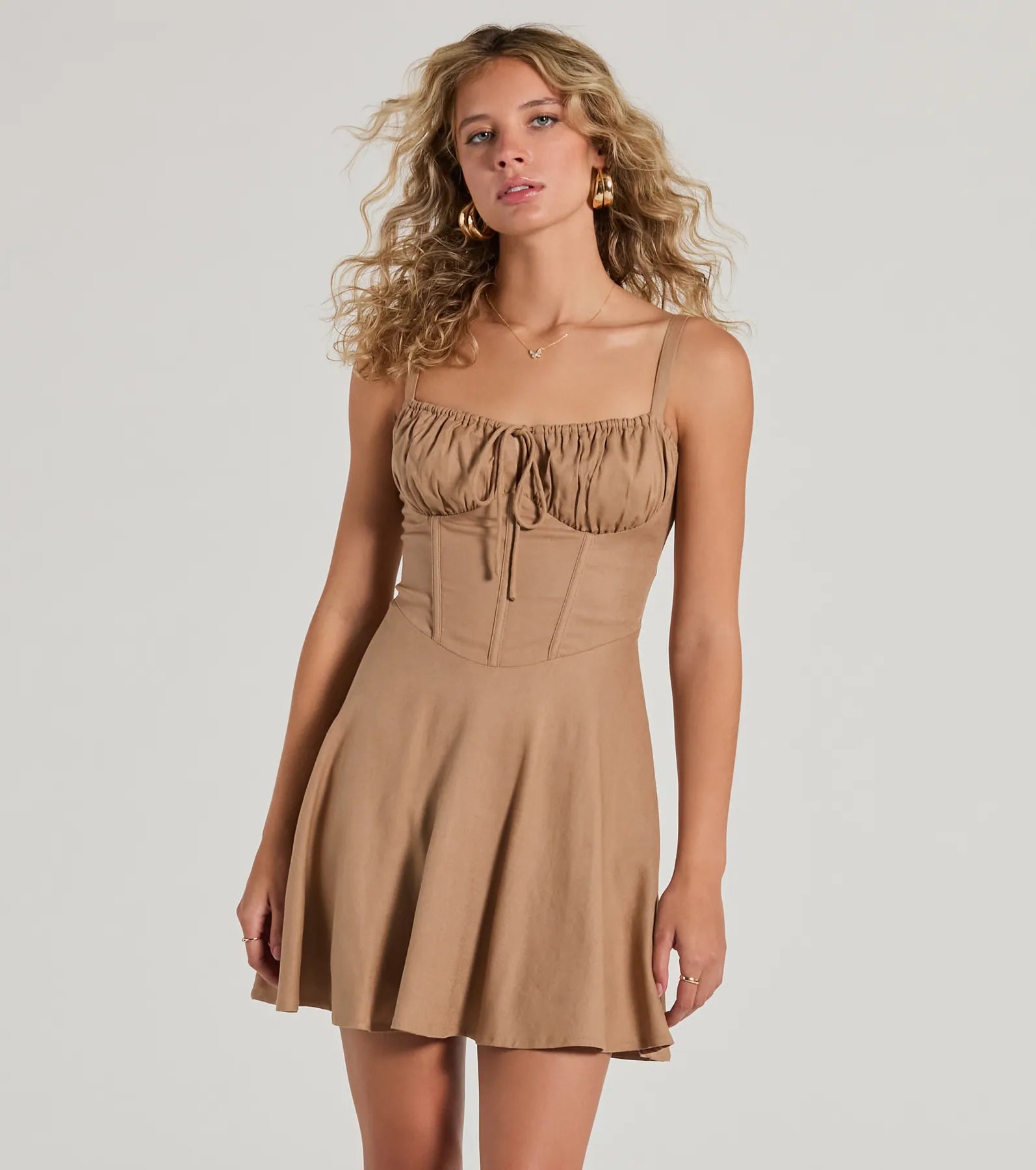 Bamboo - Fiber Casual Dresses for an Eco - Friendly Option Bold New Look Corset Lace-Up Linen Skater Dress Bamboo - Fiber Casual Dresses for an Eco - Friendly Option Bold New Look Corset Lace-Up Linen Skater Dress