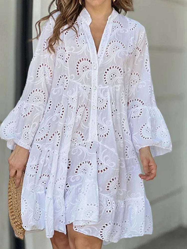 Mini dresses with patchwork designs for a unique style FashionSierra - Embroidery Lace Hollow Out Long Sleeve Mini Dress Mini dresses with patchwork designs for a unique style FashionSierra - Embroidery Lace Hollow Out Long Sleeve Mini Dress