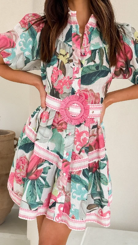 Plaid mini dresses for fall fashion Sander Mini Dress - Pink/Green Floral