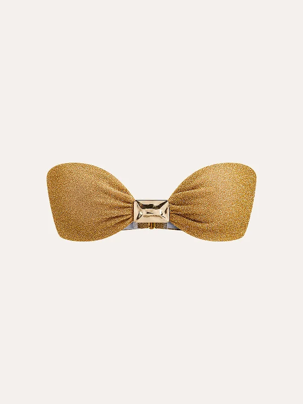 Solid Color Casual Dresses in Earth Tones​ Metallic Bow Bandeau Bikini Top