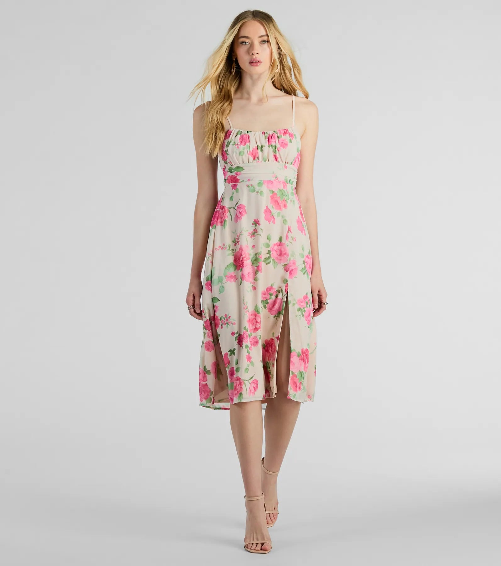 Scarf - Accented Casual Dresses for Added Style Garden Of Romance Tie Back Rose Floral A-Line Dress Scarf - Accented Casual Dresses for Added Style Garden Of Romance Tie Back Rose Floral A-Line Dress