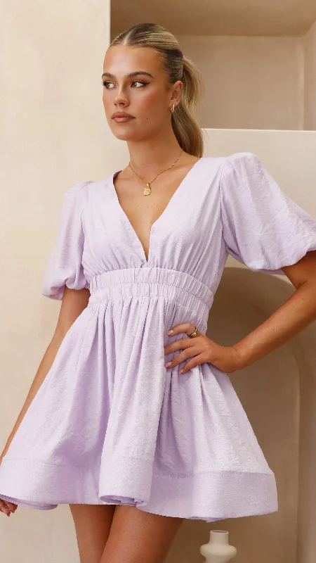 Mini dresses with criss - cross backs for a flirty look Erin Mini Dress - Lilac