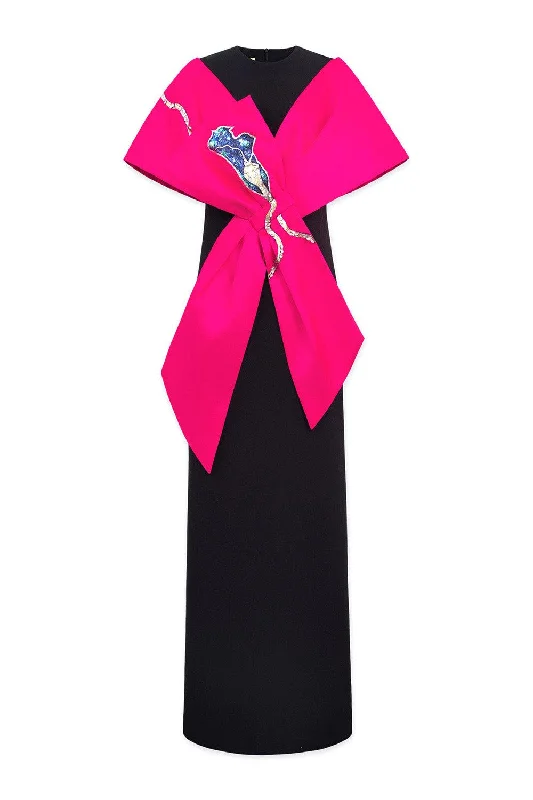 Satin Casual Dresses with a Shiny Finish Knot Straight Cape Sleeved Twill Cotton Maxi Dress Satin Casual Dresses with a Shiny Finish Knot Straight Cape Sleeved Twill Cotton Maxi Dress