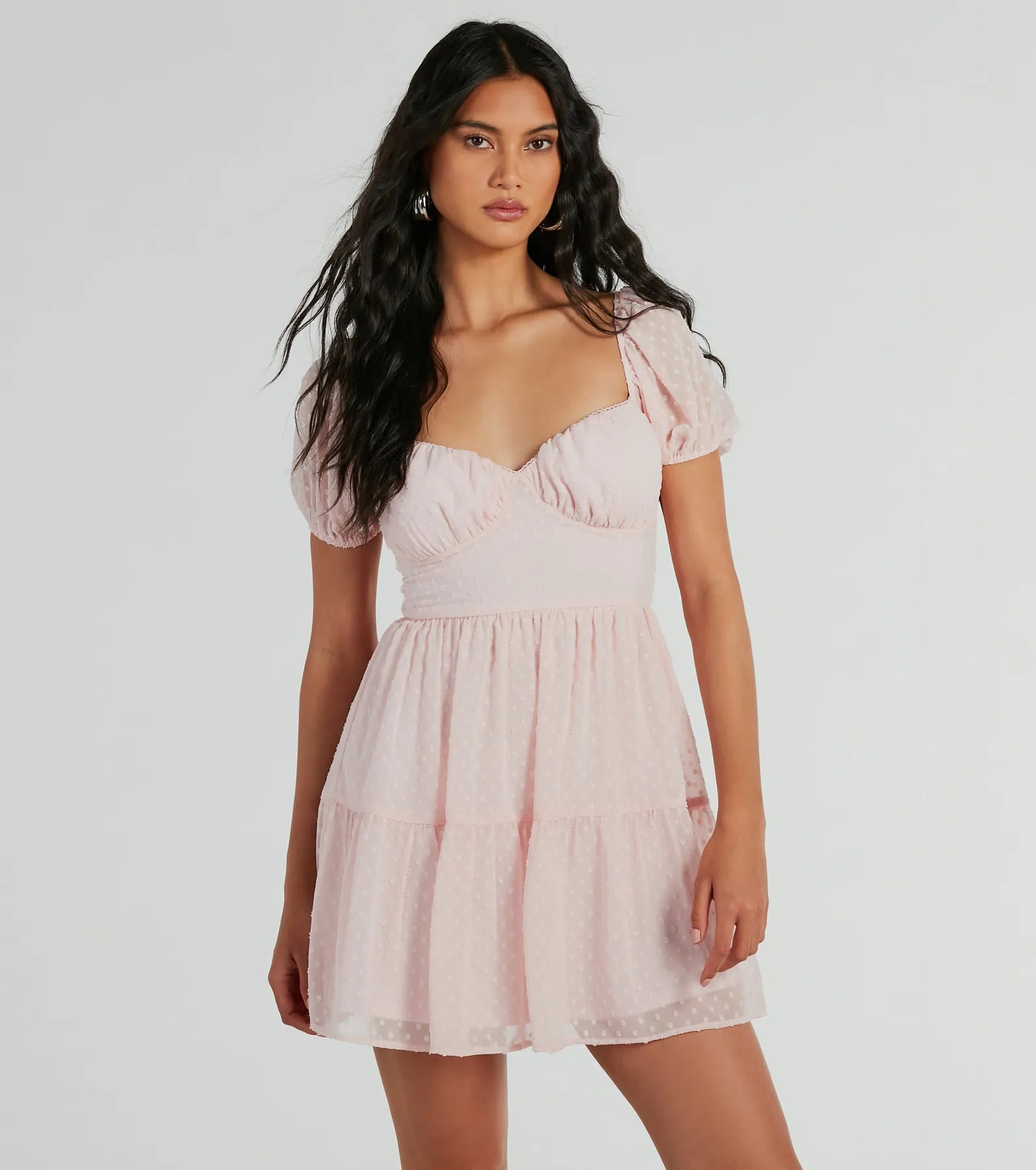 Solid Color Casual Dresses in Earth Tones Whimsical Appeal Puff Sleeve Chiffon Skater Dress Solid Color Casual Dresses in Earth Tones Whimsical Appeal Puff Sleeve Chiffon Skater Dress