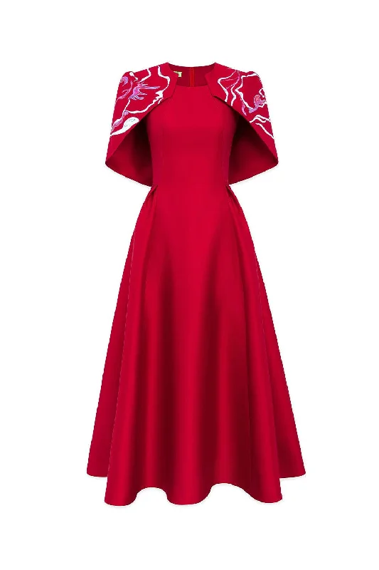 Ombre - Dyed Casual Dresses for a Gradient Effect Austin A-line Cape Shoulder Zibeline Midi Dress Ombre - Dyed Casual Dresses for a Gradient Effect Austin A-line Cape Shoulder Zibeline Midi Dress