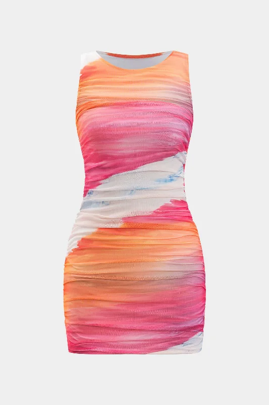 Geometric - Patterned Casual Dresses for a Modern Style Abstract Ombre Print Sleeveless Mini Dress Geometric - Patterned Casual Dresses for a Modern Style Abstract Ombre Print Sleeveless Mini Dress