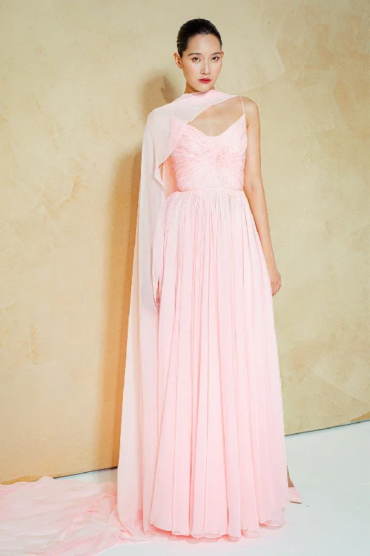 Quick - Dry Casual Dresses for Travel and Outdoor Use Reyna Gathered Draped Organza Voile Floor Length Dress Quick - Dry Casual Dresses for Travel and Outdoor Use Reyna Gathered Draped Organza Voile Floor Length Dress