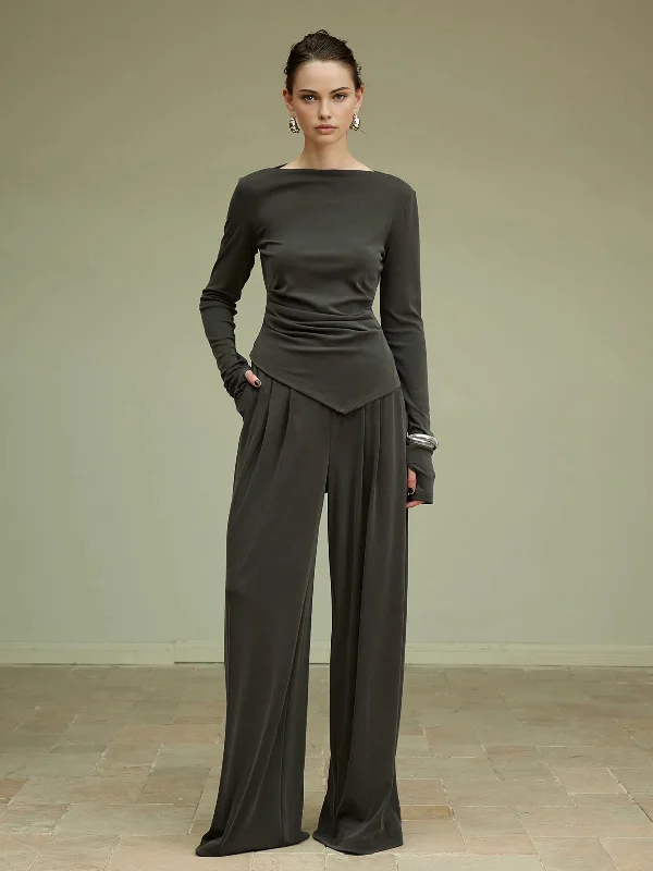 Detachable - Sleeve Casual Dresses for Versatility​ Pleated Draped Jersey Pants