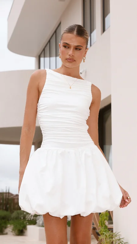 Mini dresses with high - low hems for a modern twist Meera Boat Neck Mini Dress - White