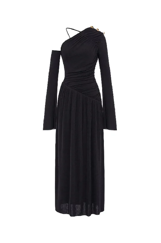 Dry - Clean - Only Casual Dresses for Delicate Fabrics​ Lauren Gathered Asymmetric Shoulder Spandex Maxi Dress