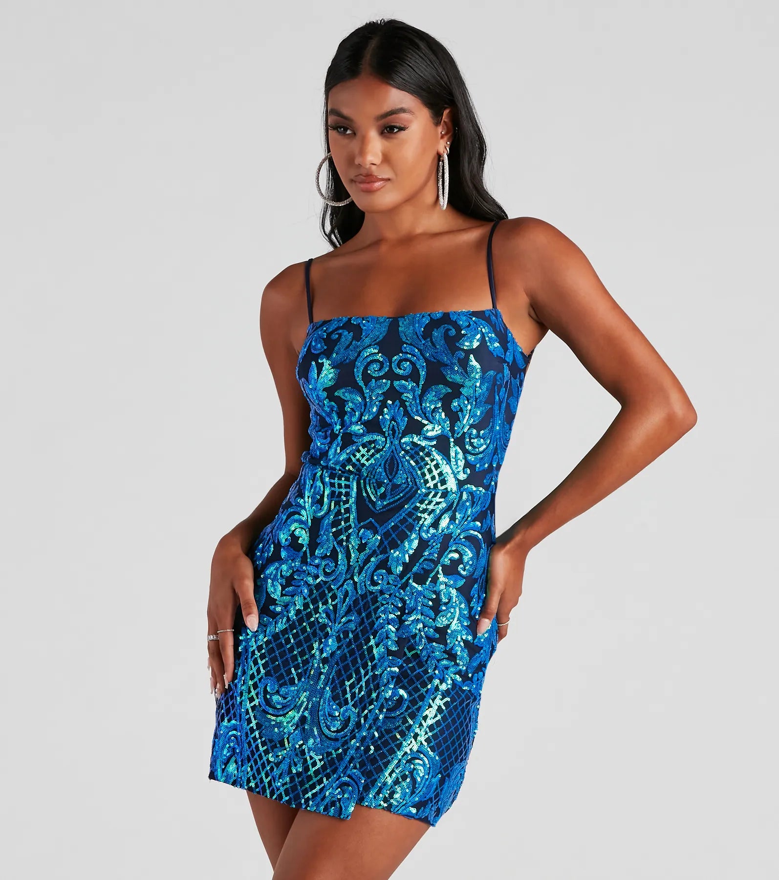 Mini dresses with cold - shoulder designs Kaylie Sequin Short Party Dress