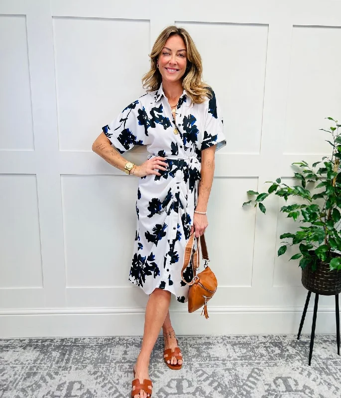 Cable - Knit Casual Dresses for a Traditional Style​ Floral Crepe Shirt Midi Dress