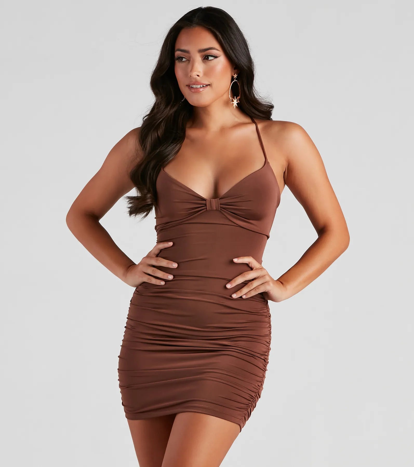 Mini dresses with puff sleeves for a vintage look Catch A Glance Ruched Mini Dress