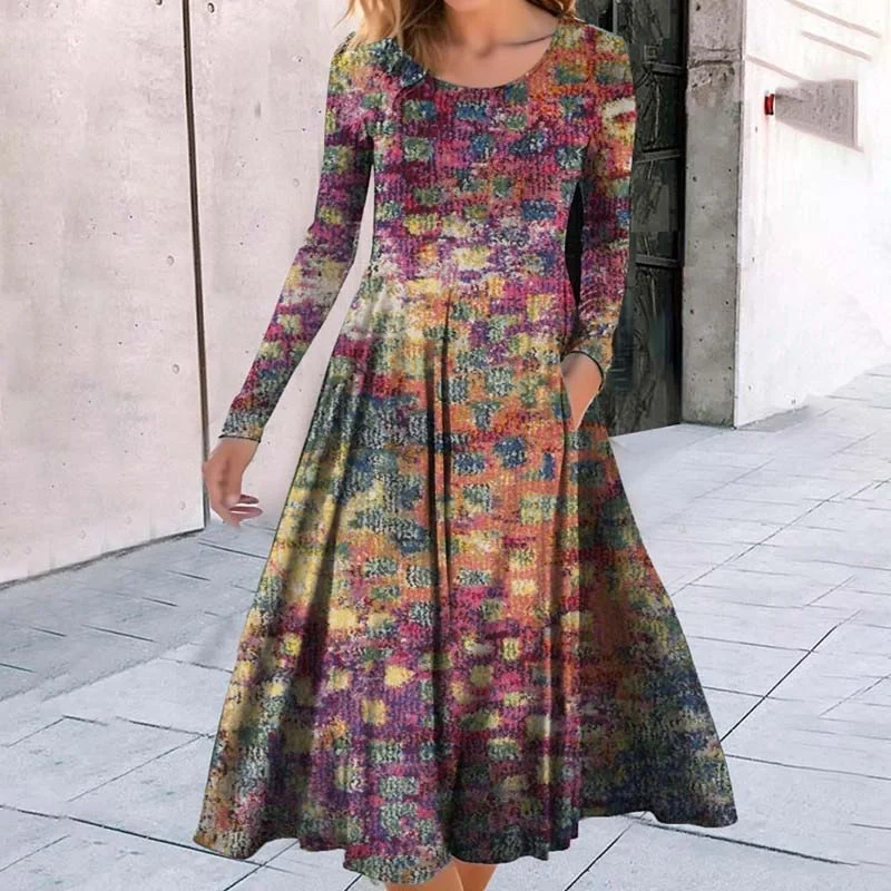 Polyester mini dresses for easy care Vintage Colourful Gradient Dress