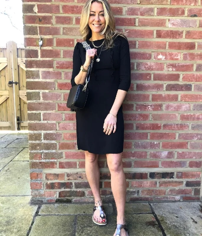 Party Casual Dresses for a Night Out​ Black Frill Knee Length Panel Dress