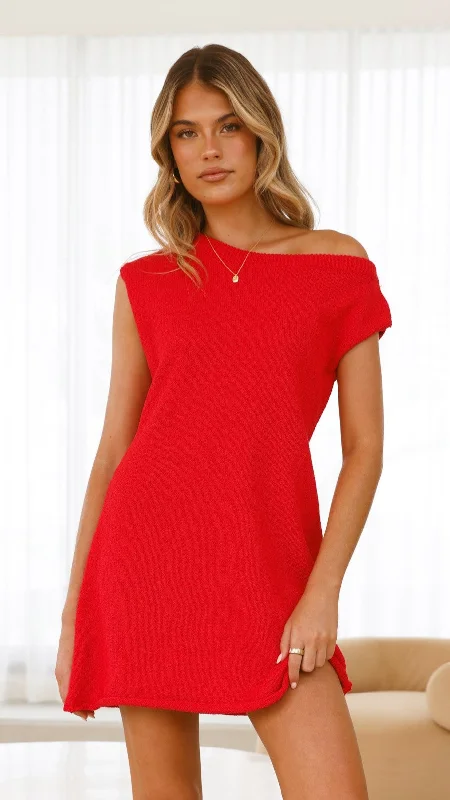 Mini dresses with bow accents for a sweet look Robin Off Shoulder Mini Dress - Red